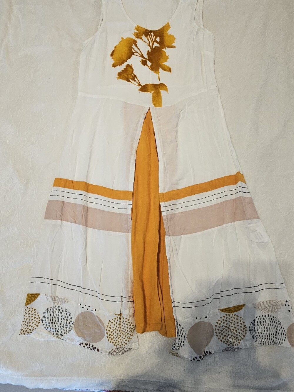 Rangmanch Workwear Women Kurta Dress M Off White Floral Layered Midi Sleeveless